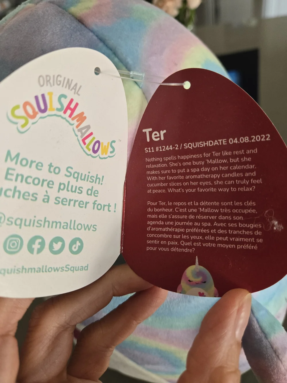 Squishmallows Ter the Narwhal Pastel Rainbow Plush with Silver Horn